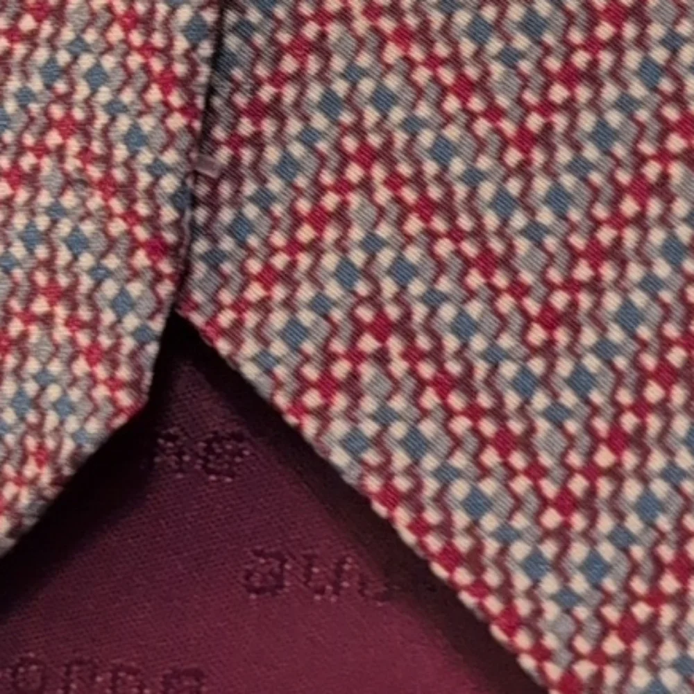 Vintage Claiborne Silk Tie Red Blue Gray Chevron Made in USA